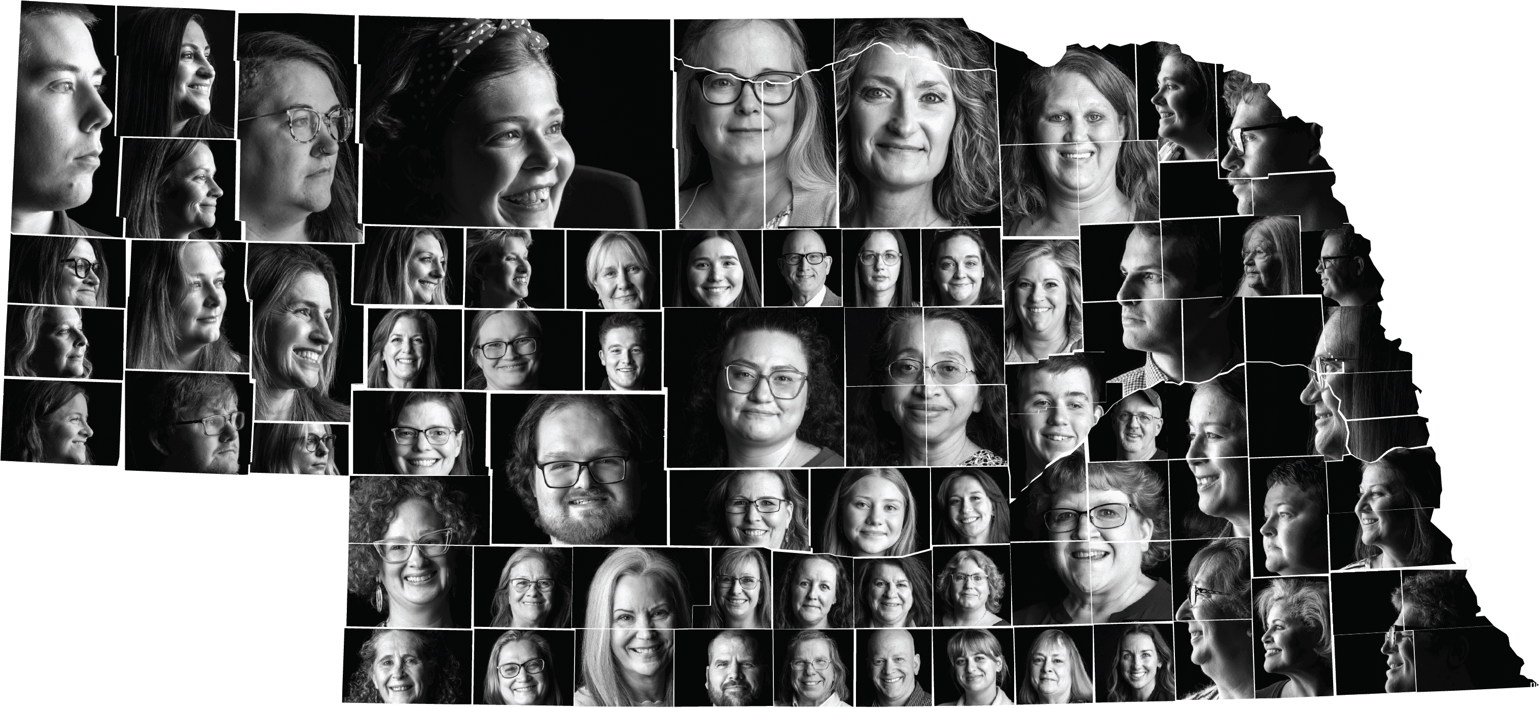 Nebraska county map filled with faces